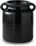 Ceramic Rustic Distressed Black Flower Vase for Centerpieces, Kitchen, Office or Living Room (5.9''x6.3”)