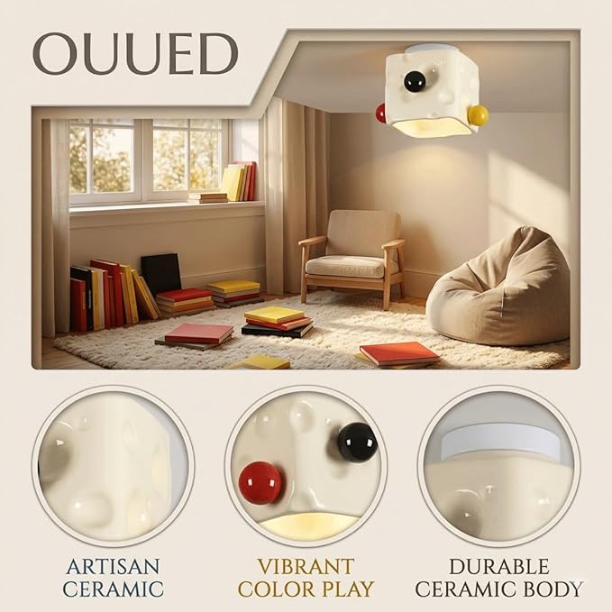 Mid-Century Ceiling Light, Sculptural Cheese Ceramic with, Creative Colorful Flush Mount, Plafond, Overhead Lighting Suitable for Hallway, Entry, Balcony, Room, Home, Bar