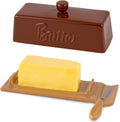 TEATALK Ceramic Butter Dish with Lid and Knife - Large Butter Holder, Farmhouse Style, 8-Inch Porcelain Butter Keeper with Scraper Edge,Brown
