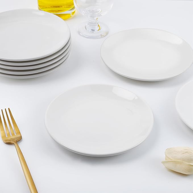 16 Pcs Ceramic Appetizer Plates, 6 Inch White Dessert Plates, Porcelain Salad Plate Set, Round Small White Plate for Appetizers Snack Cake Bread, Microwave Oven and Dishwasher Safe