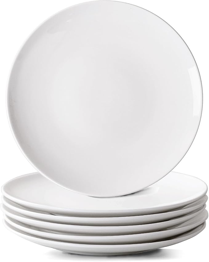 White Salad Plates Set of 6, 8.5 Inch Ceramic Plates – White Porcelain Appetizer & Dessert Plates for Kitchen, Salad, Snack & Everyday Use, Microwave & Dishwasher Safe