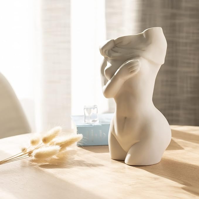 White Ceramic Female Body vase, Lovely Dry Flower Vase Modern Small Woman Body Vase Female Form Vases for Living Room Bedroom Decor,C