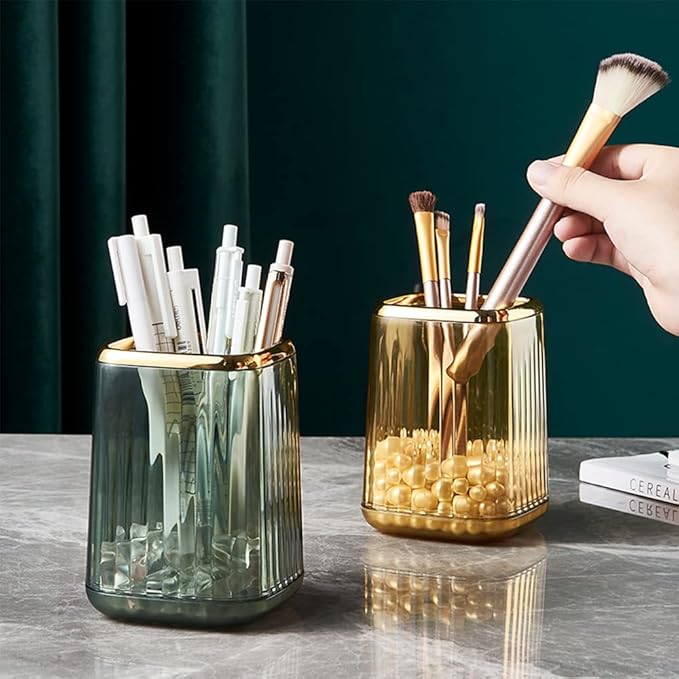 Makeup Brush Cup Holder Organizer for Vanity, Acrylic Clear Make Up Brushes Holders Container Storage with 3 Colors Available, Pen Pencil Holder Cosmetic Cup for Office Desktop Bathroom Countertop