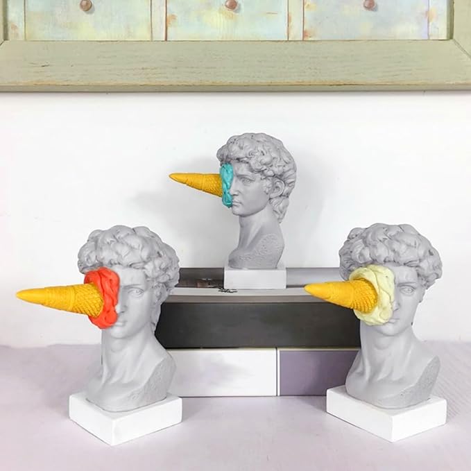 6.3 Inch Ice Cream David Head Resin Sculpture Statue for Living Room, Office, Bookshelf, Coffee Table Decorative Statues (Blue)