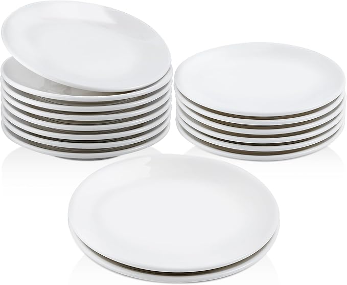 16 Pcs Ceramic Appetizer Plates, 6 Inch White Dessert Plates, Porcelain Salad Plate Set, Round Small White Plate for Appetizers Snack Cake Bread, Microwave Oven and Dishwasher Safe