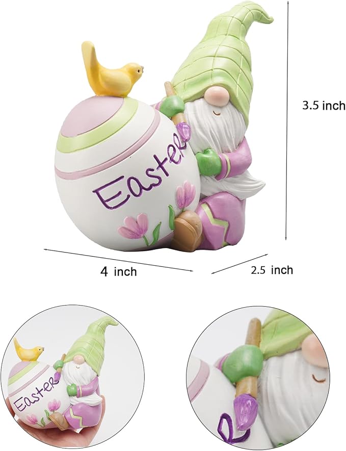 Newman House Studio Easter Gnomes-Decorations Spring Tabletop Ornaments - Spring Decor Resin Faceless Gnomes with Egg Figurines for Easter Gifts Theme Party or Basket Stuffers 4 * 2.5 * 3.5 inch