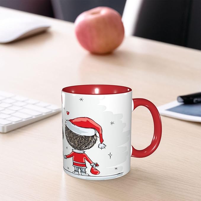 Retro,Funny Novelty Ceramic Coffee Cups With Handle,Music Pattern of Old Time Musical Tea Cup for Office and Home, 11 Oz,Dishwasher Microwave Safe (Red)