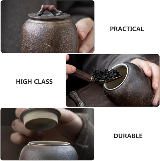 STOBAZA 1pc Vintage Spice Jar Chinese Retro Kitchen Ceramic Tea Canister for Loose Tea, Ceramic Food Storage Containers With Lids for Coffee Beans, Herb, Candy, Spices, Nuts