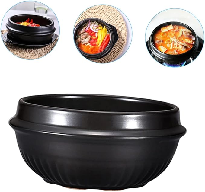 Alipis Heat Resistant Ceramic Casserole Dish Korean Stone Pot for Household Cooking Smooth Surface with Double Ears for Safe Handling Uniform Heat Distribution Easy to Clean and Gas
