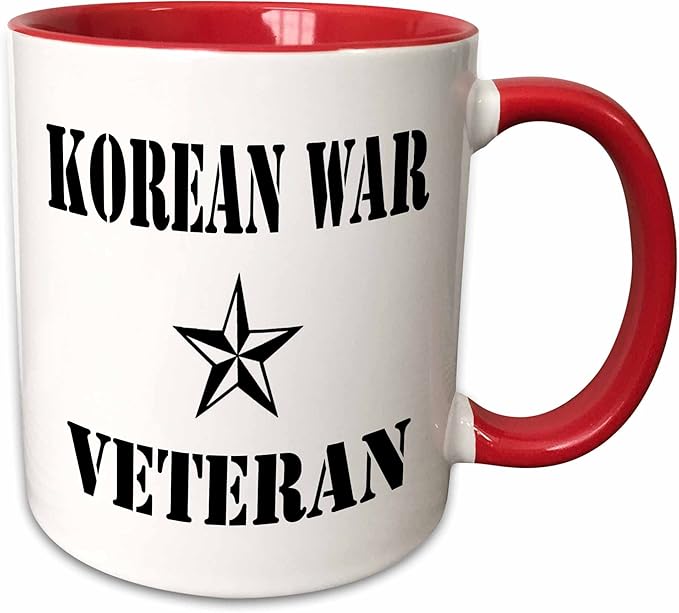 3dRose Korean War Veteran, Black and White 11oz Two-Tone Red Mug