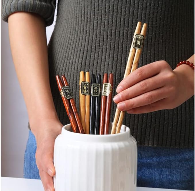 Wooden Chopsticks Reusable 5 Pairs Gift Set Hand Carved Japanese style Multi-color 8.8 Inch/22.5cm