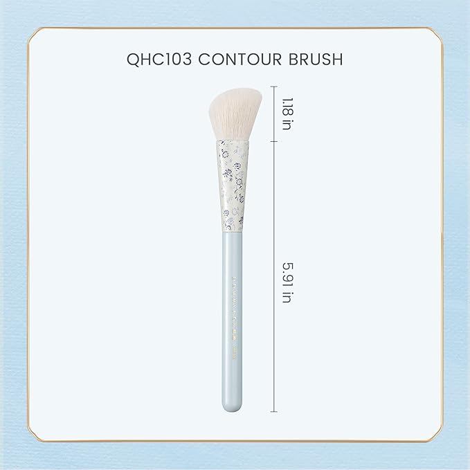 Indigo Artisan Series Contour Brush - Curved Angled Nylon Bristles for Nose/Cheek Sculpting, Blue Lacquered Handle & Porcelain-Patterned Ferrule (QHC 103)