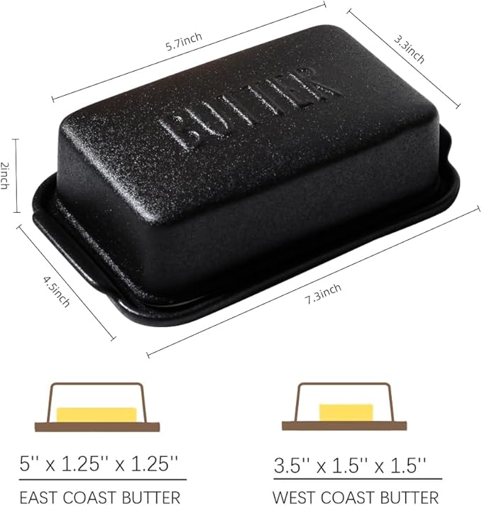 Porcelain Covered Butter Dish with Lid for Countertop Butter Holder Container for One Stick of Butter. Textured Tray Butter Keeper for Non Slip Storage-BLACK SMALL