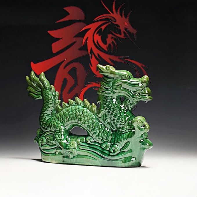 Retro Sculpture Ceramic Zodiac Dragon Sculpture Asian Feng Shui Ornaments Symbolize Power and Nobility Red Trumpet