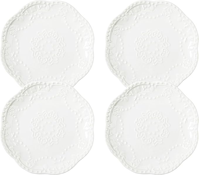 White Small Dessert Plates Set of 4,Ceramic Dinner Plates 6 Inch for Appetizer, Fruits, Cake, Salad,Microwave Safe,Christmas Gift