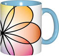 Rainbow,Funny Novelty Ceramic Coffee Cups With Handle,Flower of Life with Colorful Petals Tea Cup for Office and Home, 11 Oz,Dishwasher Microwave Safe (Sky blue)