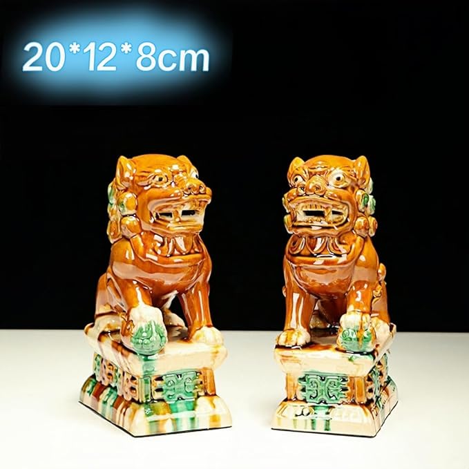 Sculpture Collectibles Ceramic Lions Pair Home Decoration Asian Art Desktop Feng Shui Ornaments Colorful
