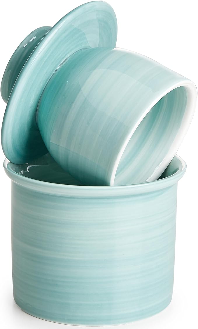 Sweese French Butter Dish with Lid - Vintage Butter Crock for Counter for Spreadable Butter - No More Hard Butter - Light Blue