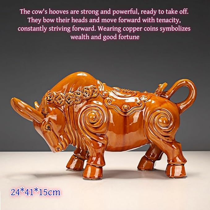 Handmade Ceramic Animal Statue Ceramic Struggling Bull Sculpture Asian Art Decoration Collection Ornaments - Bowing Red