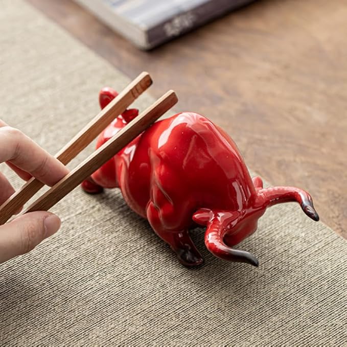 VOSAREA Household Decor Chinese Zodiac Ox Figurine Bull Statue Ceramic Feng Shui Sculpture Desktop Decor for Wealth Prosperity Home Decor