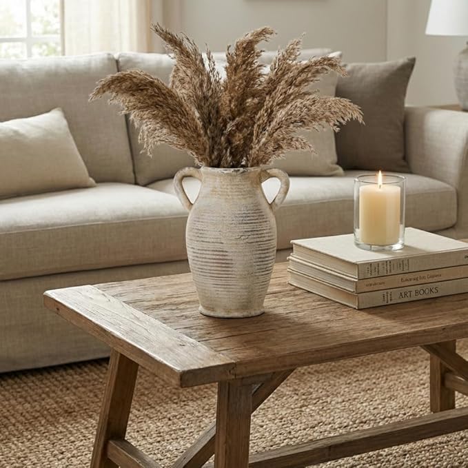 Emotionally Grounded Vase, Vaseking Large Ceramic Rustic Vase with 2 Handles, 9.8 inch Minimalist Decorative Farmhouse Tall Vases for Home Decor, Living Room, Enterway, Table Decoration, Gray
