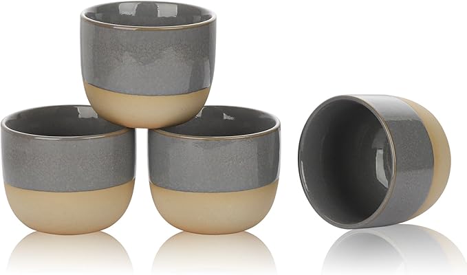 VanEnjoy Espresso Cups Set of 4 Stackable Coffee Mugs Colorful Unique Ceramic Glazed Demitasse Espresso Cups Gray Ceramic Espresso Mugs 5oz Espresso Cups for Tea Coffee