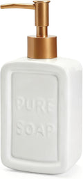 Ceramic Retro Soap Dispenser with Gold Pump, 15oz Capacity, Premium Ceramic Design for Bathroom or Kitchen (White)