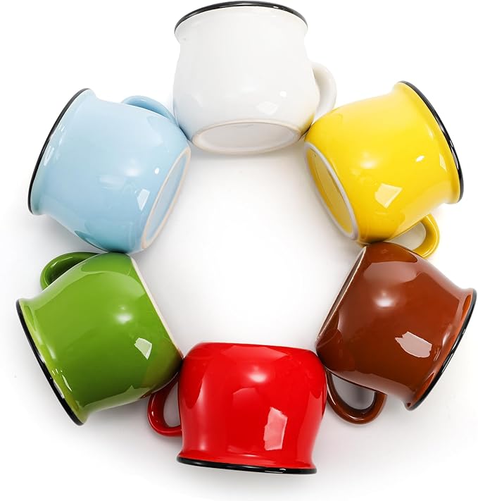 5 Oz 6 Pcs Cute Coffee Mugs, Mini Ceramic Espresso Cups, Small Demitasse Mugs with Handle for Home Kitchen Coffee Bar, Ideal Birthday Holiday Gift for Microwave & Dishwasher Safe
