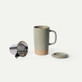 MORA Ceramics Large Tea Mug with Loose Leaf Infuser and Ceramic Lid, 18 oz, Portable, Microwave, Dishwasher Safe, Tall Coffee Cup - Rustic Matte Ceramic Glaze, Modern Herbal Tea Strainer, Thyme