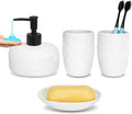 Bathroom Accessories Set, 4pcs Ceramic with Embossed Design Look Sets Bathroom Soap Dispenser 13.5oz & 2Pcs Ceramic Cup, 1Pcs Soap Dish