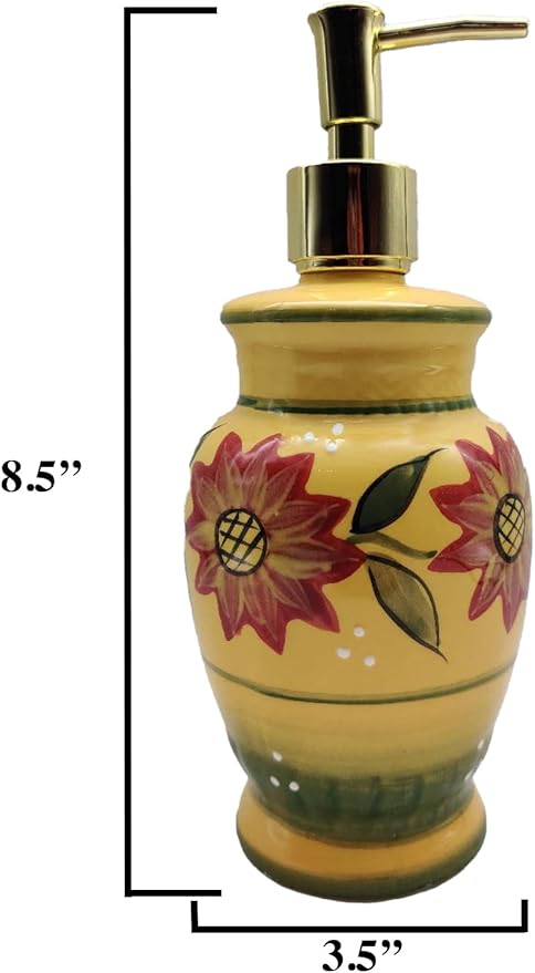 ACK Ceramic Hand Painted Country Sunflower Refillable Soap Dispenser/Lotion Jar, Kitchen Décor, Bathroom Décor
