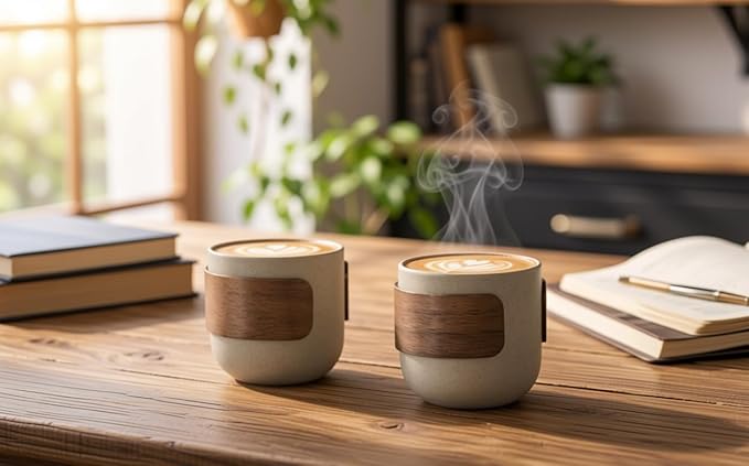 Ceramic Espresso Cups Set of 4,Double Espresso Shot Cups,4 oz Tea Cups Set of 4,Small Coffee Cups for Cappuccino,Latte,Perfect for Espresso Machine and Coffee Maker (Natural Beige, S+Cup Ring)
