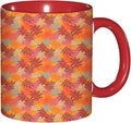 Floral Tea and Coffee Cup for Office and Home,Asian Style Colorful Leaves in Autumn Season,11 Oz,Ceramic Coffee Mug Cup for Water Tea Drinks (Red)