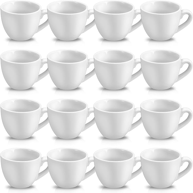 16 Pcs 3 oz Porcelain Espresso Cup Set White Tiny Ceramic Coffee & Tea Mugs for Cafes Offices Homes and Restaurants