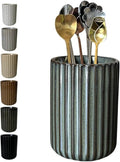 Stoneware Coffee Bar Utensil Holder Tea & Coffee Spoon & Stirrer Holder for Stir Stick Straw Teaspoon Holder Spoon Cup Small Utensil Jar Fluted Vertical Stripe (Bronze)