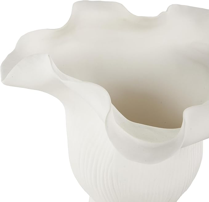 Deco 79 Ceramic Abstract Decorative Vase Floral Inspired Centerpiece Vase with Linear Grooves, Flower Vase for Home Decoration 9" x 8" x 8", White