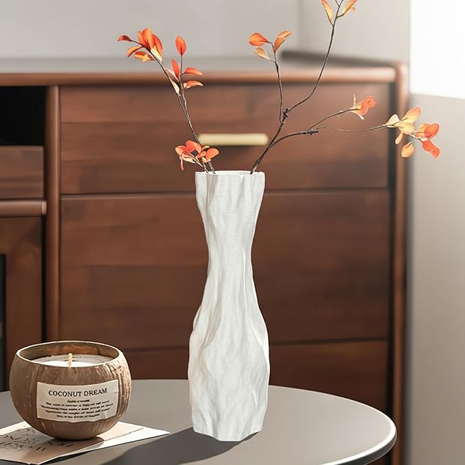 White Sculptural Ceramic Vase, Modern Irregular Shape Decorative Vase for Home Decor, Minimalist Artistic Tabletop Centerpiece for Living Room Bedroom Office