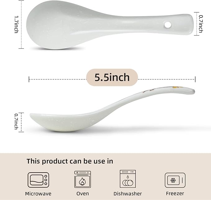 12 Pieces Japanese Retro Ceramics Soup Spoons Japanese Style Rice Spoon Flatware Asian Chinese Serving Spoons Appetizers Tableware Meal Partner for Salad Ramen Noodles Wonton