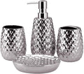 Silver Bathroom Accessories Set, Moroccan Trellis Bathroom Ensemble Complete Sets for Bath Decor Includes Soap Dispenser Pump, Toothbrush Holder, Tumbler, Soap Dish, Ideas Home Gift