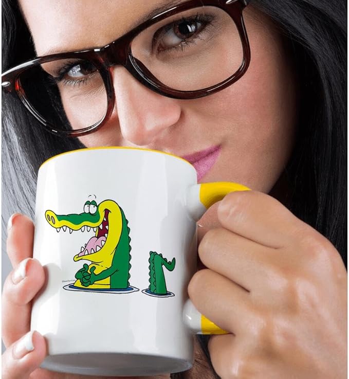 3dRose Silly Alligator Crocodile Cartoon Character 15oz Two-Tone Yellow Mug