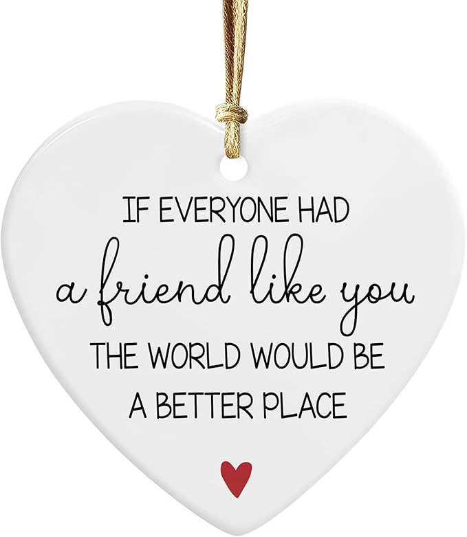 NGHYANA Christmas Tree Ornaments 2025, Heart Shaped Ceramic Ornament with Friendship Message – 3.1 Inch White Hanging Decor Gift