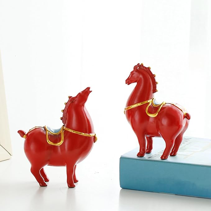 Horse Statue, Ceramic Tang Horse Feng Shui Figurine for Success, Creative Red Horse Sculpture Crafts for Home Office Decor, 5.9" H