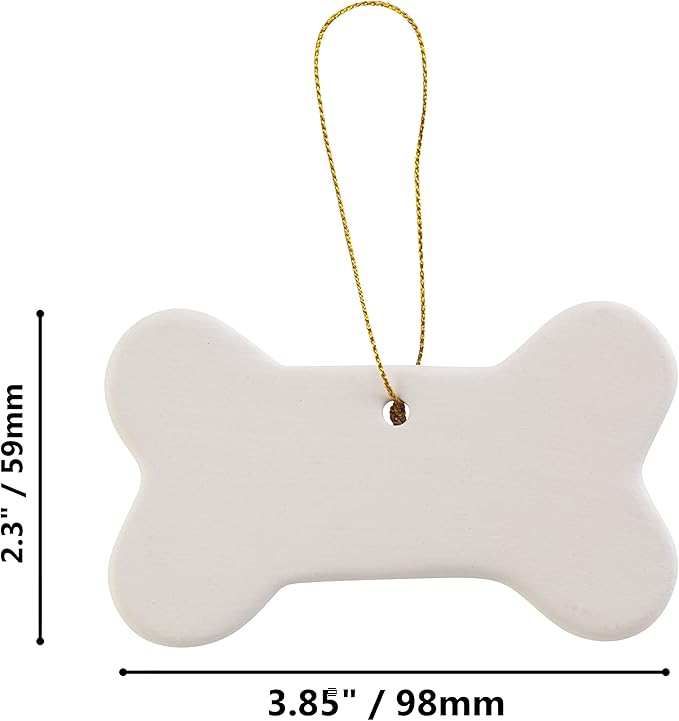 Creative Hobbies Ready to Paint DIY Ceramic Bisque Bone Shape Ornaments with Hanger for Christmas Tree and Holiday Decoration | Pack of 12