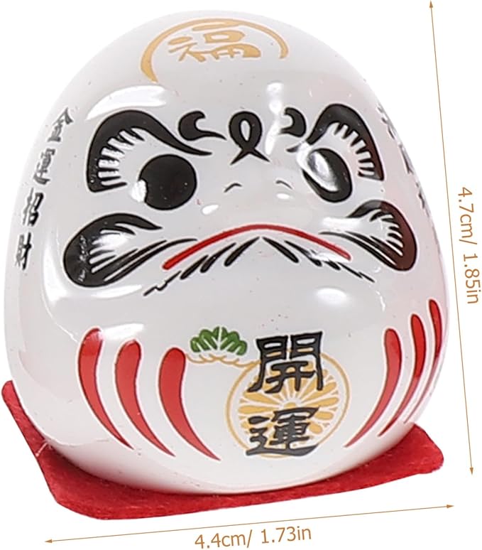 Ciieeo Japanese Ceramic Darma Figurine Miniature Lucky Doll Decor for Car Home Office Asian Collectible Ornament Feng Shui Wealth and Fortune Sculpture