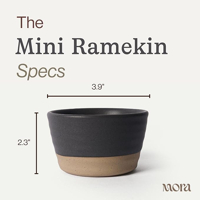 Mora Mini Ramekins Set of 4, 8oz Ceramic Pottery Baking Dishes - Microwave, Oven and Dishwasher Safe - Liquorice