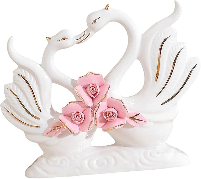 Fenteer Couple Swan Statues for Table Centerpiece Set of 2 Home Decor, Style A