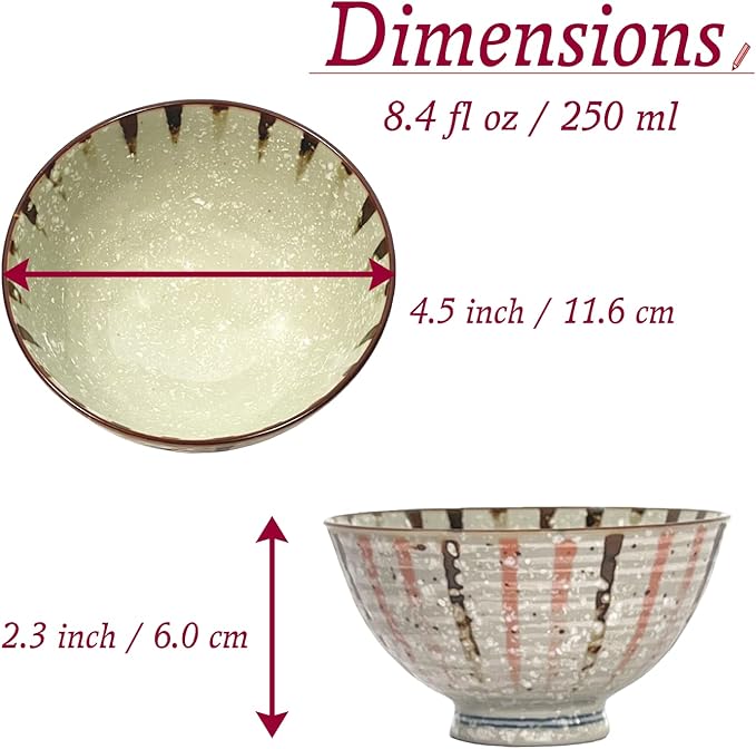 Traditional Style Japanese Ceramics Rice Bowl Chawan Pottery, Dishwasher Microwave Safe Made in Japan (Sabitokusa, Small (nakahira))