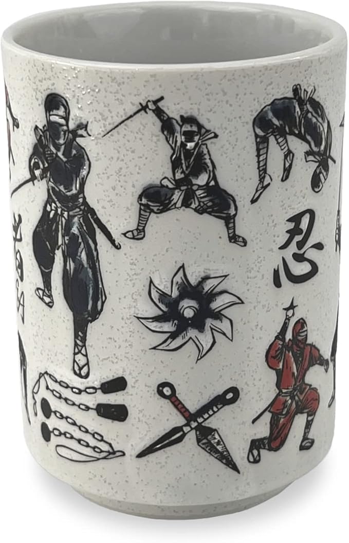 Japanese Tea Cup - Pottery 9 fl oz, Yunomi Mug, Sushi Made in Japan (C3-43 Ninja)