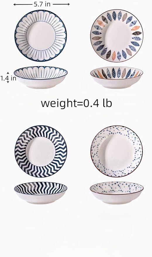 10 oz Ceramic Dessert Bowls Set of 4 Japanese 6 Inch Serving Dishes Shallow Bowls for Side Dishes,Appetizer,Sushi,Salad,Snacks,Fruit,Icecream,Microwave Dishwasher Safe(navy blue)