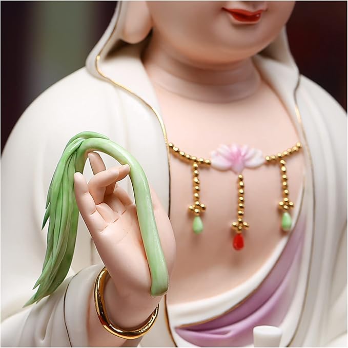 BTZHY Ornaments Feng Shui Statue Decorative Statue Quan Yin Guan Yin Seated Lotus Sculpture with Ceramic -East Asian Deity Goddess of Mercy and Compassion Decorations Feng Shui Decor Ornaments
